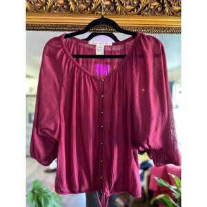 Burgundy Sheer Boho Peasant Blouse